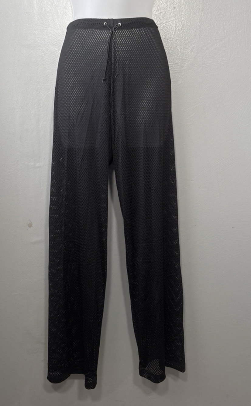 Drawstring Mesh Pants Size Small Black Sheer Slinky Athleisure Edgy Gothic Punk